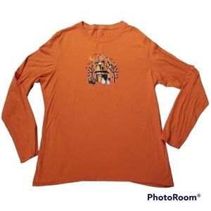 Halloween sz L 12/14 Haunted House Embroidered Long Sleeve Top